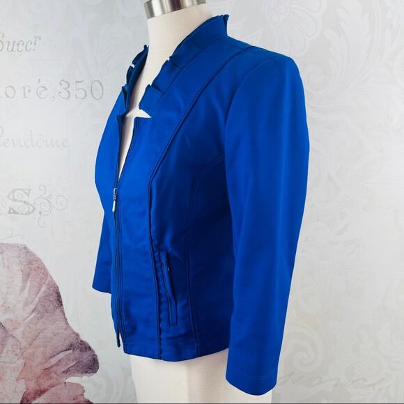 White House Black Market blue jacket with ruffle collar Size 2 - Picture 4 of 12